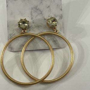Rhinestone post hoop gold tone earrings